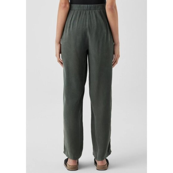 Eileen Fisher | Sandwashed Twill Wide Trouser Pant In Grove Green - Picture 5 of 12